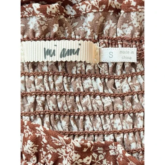 Mi Ami Womens Small Floral Smocked Midi Dress Rust Red White Off Shoulder Boho - Picture 7 of 9